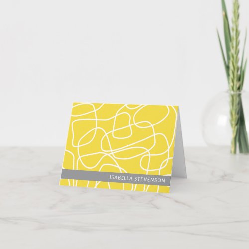 Abstract Modern Line Art in Yellow Personalized  Note Card