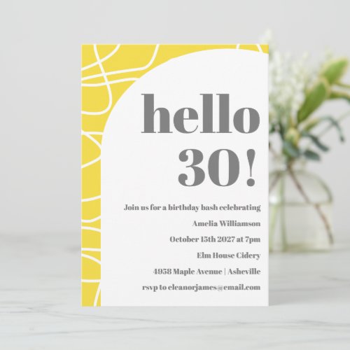 Abstract Modern Line Art Yellow Birthday Party Invitation