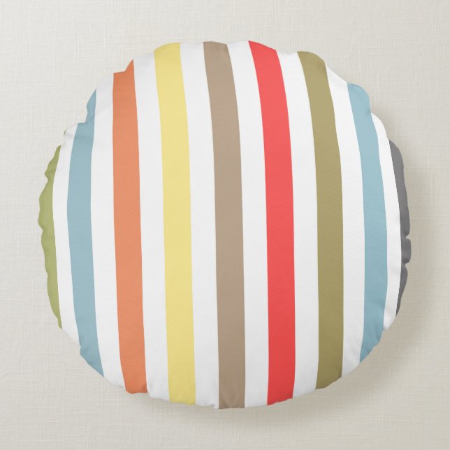 Abstract modern lined lines striped stripe coral o round pillow (Front)
