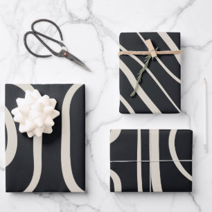 Abstract Modern Lines Black and White Wrapping Paper Sheets