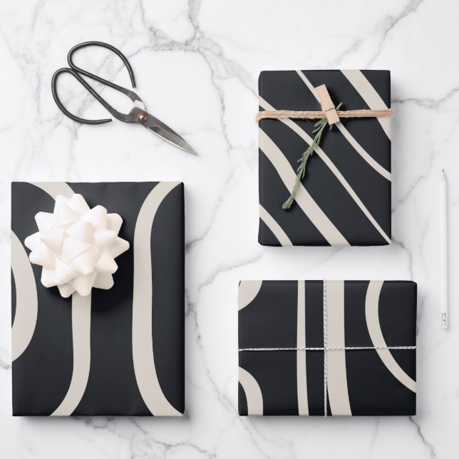 Abstract Modern Lines Black and White Wrapping Paper Sheets (Front)