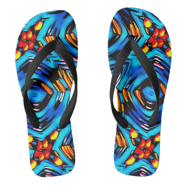Abstract modern liquid modern liquify waves blue flip flops (Footbed)