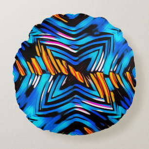 Abstract modern liquid modern liquify waves blue n round pillow