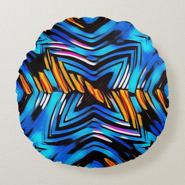 Abstract modern liquid modern liquify waves blue n round pillow (Front)