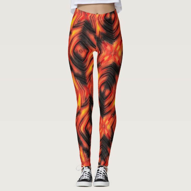 Abstract modern liquid modern liquify waves brown leggings (Front)