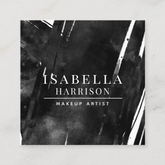 Abstract Modern Makeup Artist Black Square Business Card (Front)