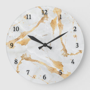 Abstract modern Marble gray gold aesthetic Large Clock