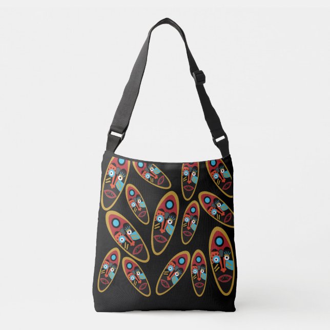 Abstract modern masks pattern crossbody bag (Front)