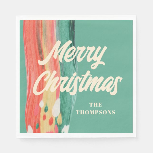 Abstract Modern Merry Christmas Personalized Name Napkins (Front)