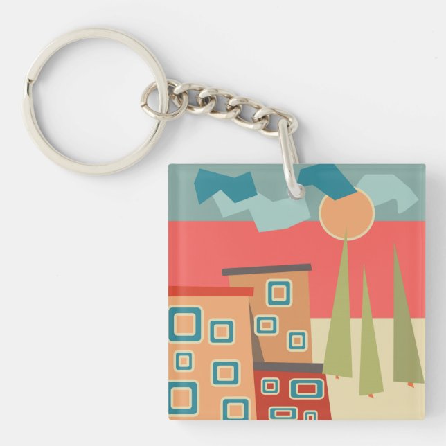 Abstract modern minimalistic art landscape geometr keychain (Front)