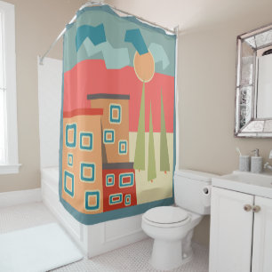 Abstract modern minimalistic art landscape geometr shower curtain