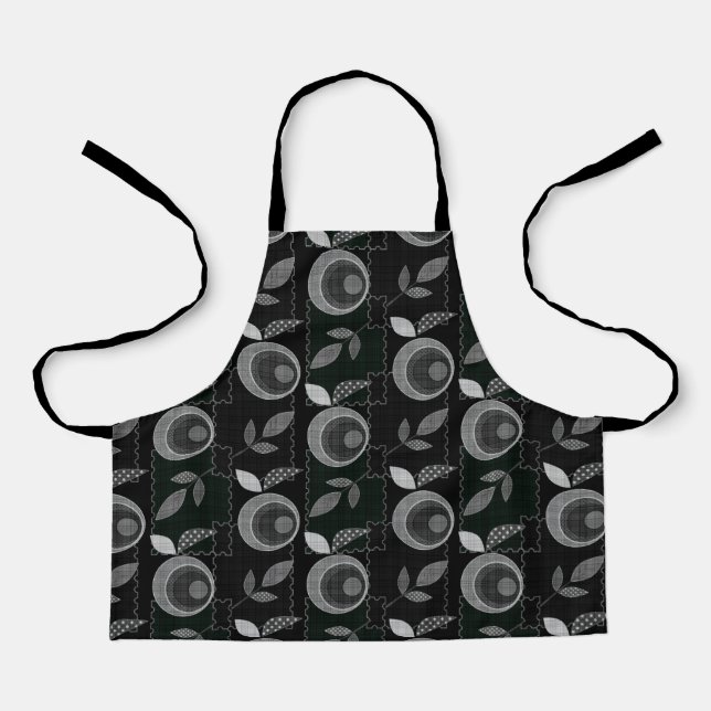 Abstract modern monochrome apple leaves black gray apron (Front)