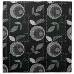Abstract modern monochrome apple leaves black gray cloth napkin