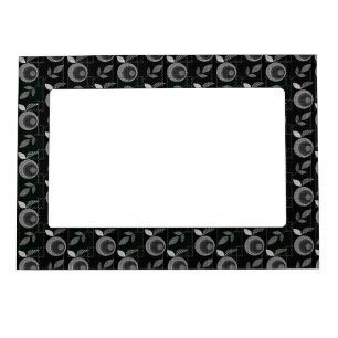 Abstract modern monochrome apple leaves black gray magnetic frame
