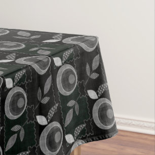 Abstract modern monochrome apple leaves black gray tablecloth
