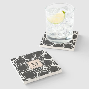 Abstract Modern Monogram Black White Blush Pink Stone Coaster