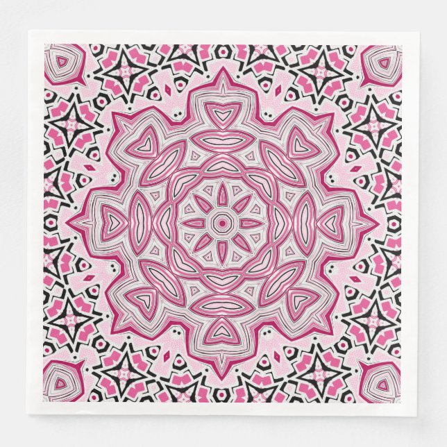 Abstract modern mosaic kaleidoscopic round mandala paper dinner napkins (Front)