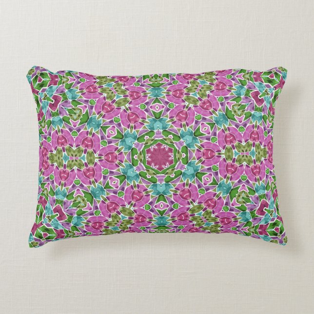 Abstract modern mosaic kaleidoscopic tile pattern accent pillow (Front)