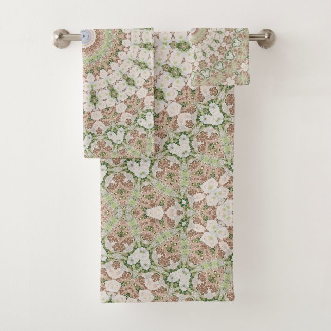 Abstract modern mosaic kaleidoscopic tile pattern bath towel set (Insitu)