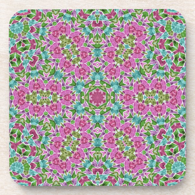 Abstract modern mosaic kaleidoscopic tile pattern beverage coaster (Front)