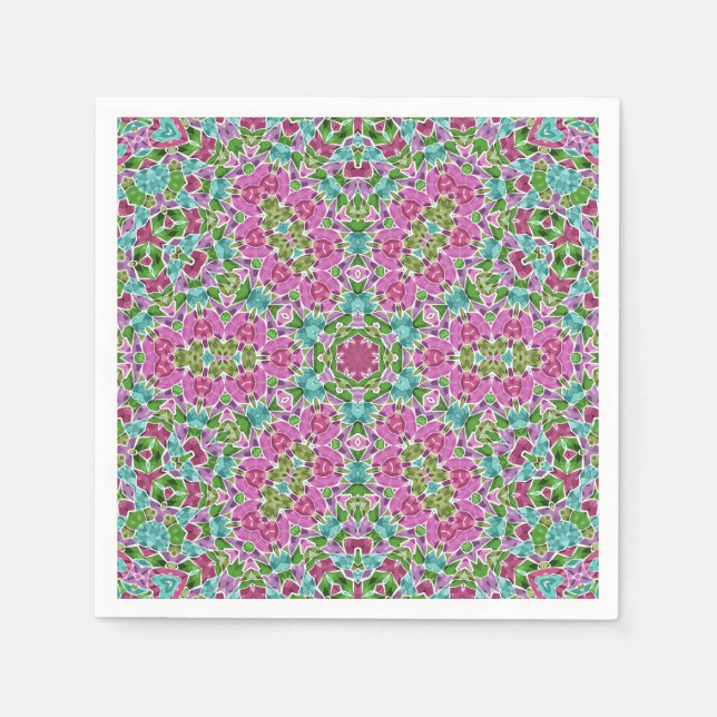 Abstract modern mosaic kaleidoscopic tile pattern napkins (Front)