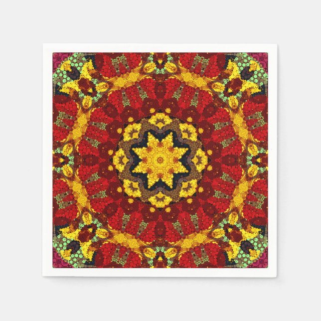 Abstract modern mosaic kaleidoscopic tile pattern napkins (Front)