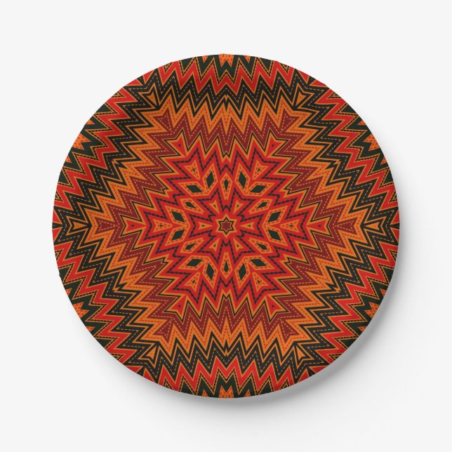 Abstract modern mosaic kaleidoscopic tile pattern paper plates (Front)