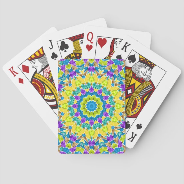 Abstract modern mosaic kaleidoscopic tile pattern poker cards (Back)