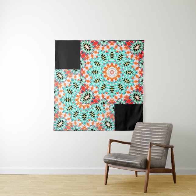 Abstract modern mosaic kaleidoscopic tile pattern tapestry (In Situ)