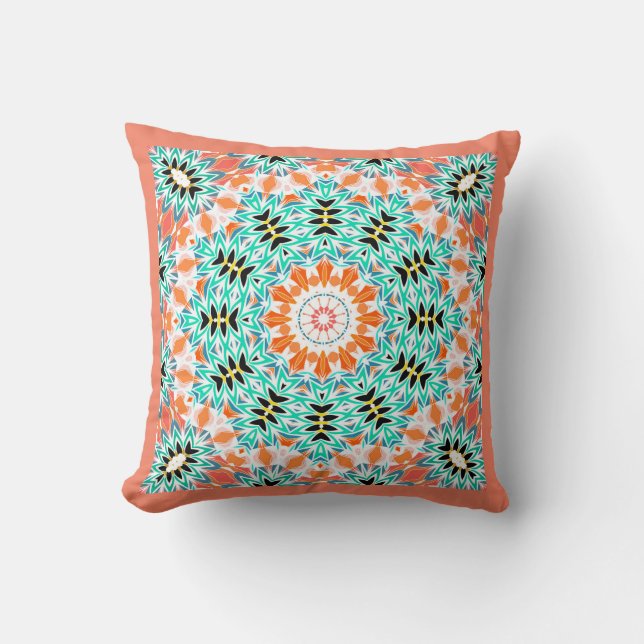 Abstract modern mosaic kaleidoscopic tile pattern throw pillow (Front)