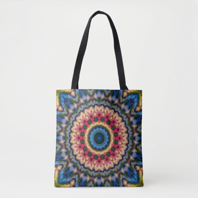 Abstract modern mosaic kaleidoscopic tile pattern tote bag (Front)