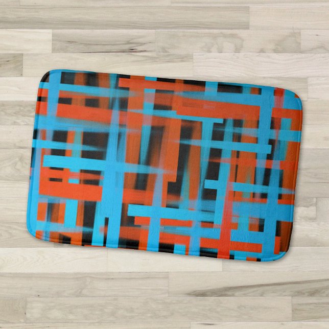 Abstract Modern Orange Blue Black Brush strokes Bath Mat (Creator Uploaded)