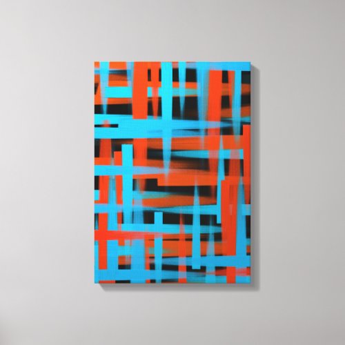 Abstract Modern Orange Blue Black Brush strokes Canvas Print