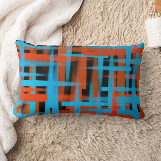 Abstract Modern Orange Blue Black Brush strokes Lumbar Pillow (Blanket)