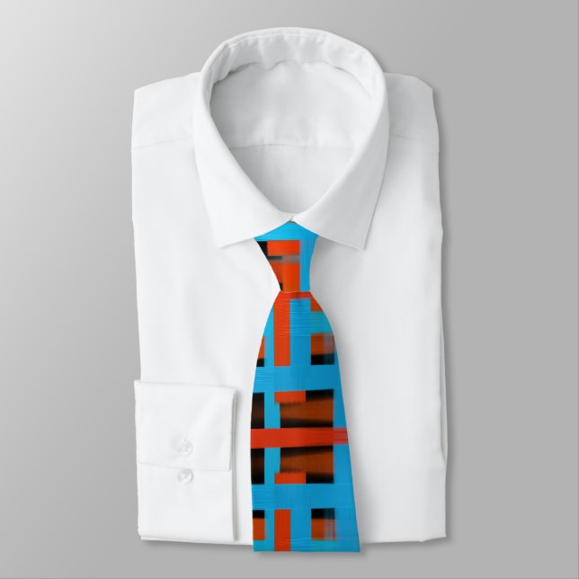 Abstract Modern Orange Blue Black Brush strokes Neck Tie (Tied)