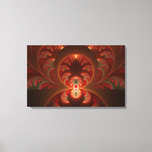 Abstract modern orange red Fractal Triptych Canvas Print