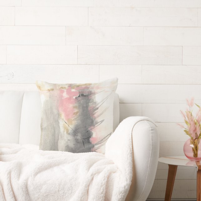Abstract Modern Painted Art Pink Gold Gray Throw Pillow (Couch)