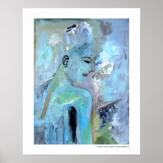 Abstract Modern Painting Trendy Blue Gallery Art Poster (Front)