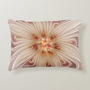 Abstract Modern Peach Pastel Flower Fractal Art Accent Pillow