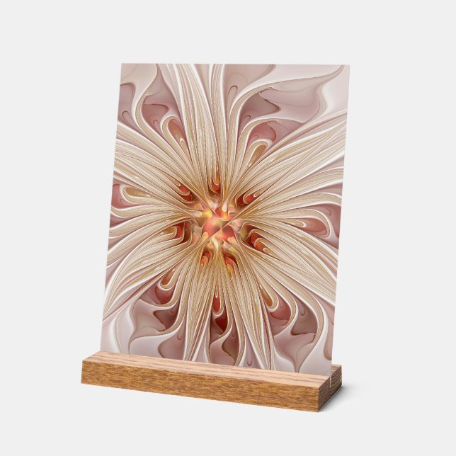 Abstract Modern Peach Pastel Flower Fractal Art Acrylic Sign (Angle)