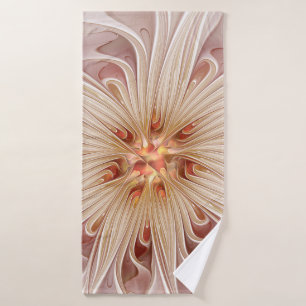 Abstract Modern Peach Pastel Flower Fractal Art Bath Towel