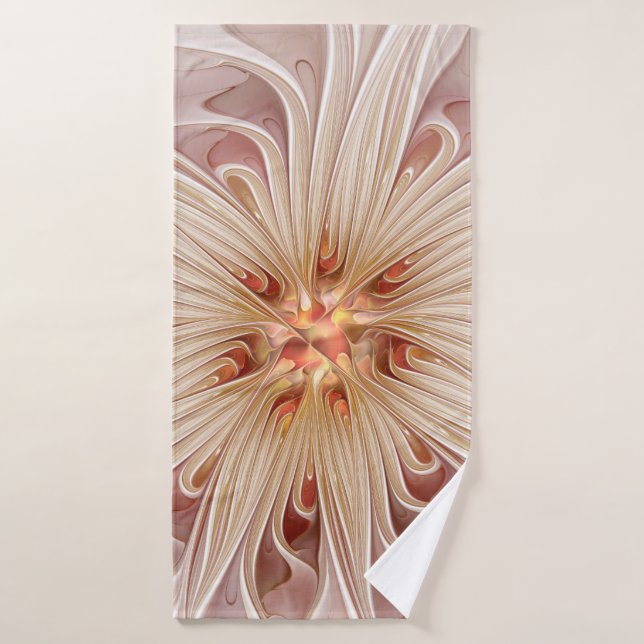 Abstract Modern Peach Pastel Flower Fractal Art Bath Towel (Bath Towel)