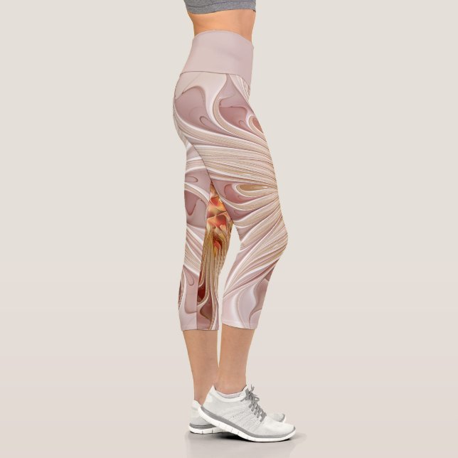 Abstract Modern Peach Pastel Flower Fractal Art Capri Leggings (Right)