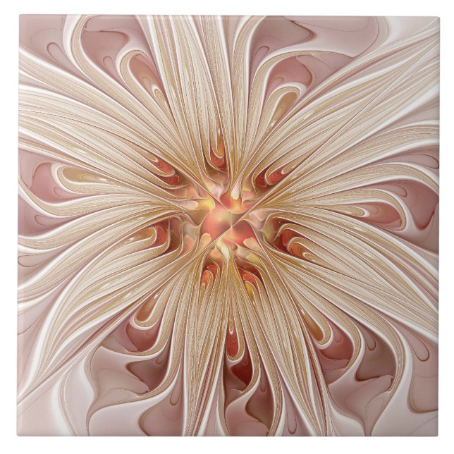 Abstract Modern Peach Pastel Flower Fractal Art Ceramic Tile (Front)