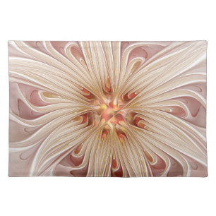 Abstract Modern Peach Pastel Flower Fractal Art Cloth Placemat