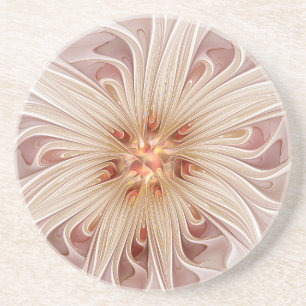 Abstract Modern Peach Pastel Flower Fractal Art Coaster
