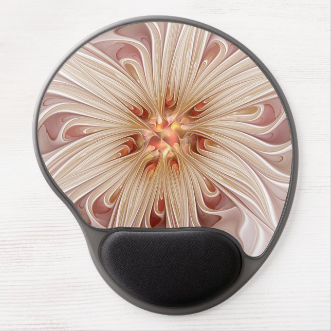 Abstract Modern Peach Pastel Flower Fractal Art Gel Mouse Pad (Front)