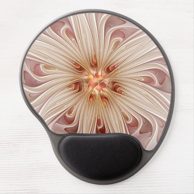 Abstract Modern Peach Pastel Flower Fractal Art Gel Mouse Pad (Front)