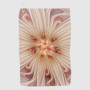 Abstract Modern Peach Pastel Flower Fractal Art Golf Towel