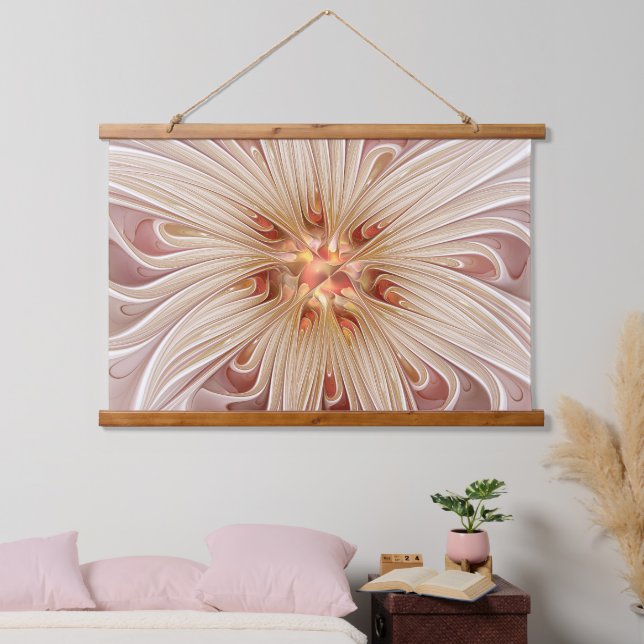 Abstract Modern Peach Pastel Flower Fractal Art Hanging Tapestry (Bedroom)